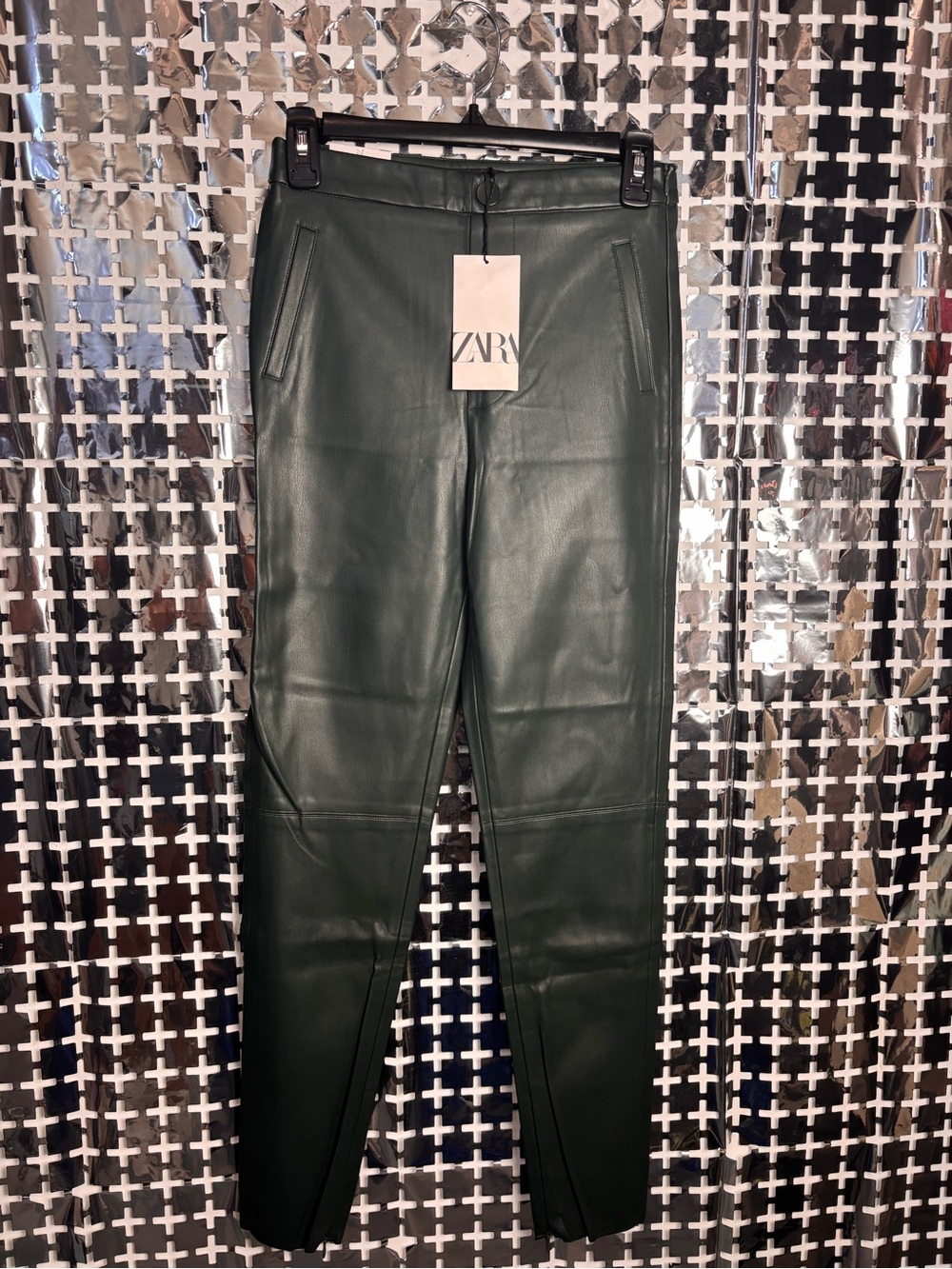 Zara Dark Green Faux Leather Slim Pants